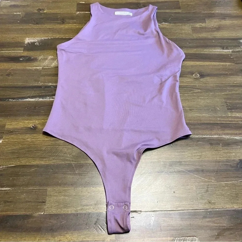 Reoria High Neck Bodysuit Soft Stretchy M Thong Top Sleeveless